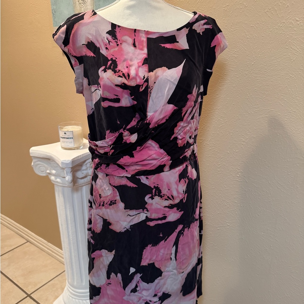 Ann Taylor Pink and Black Floral Midi Dress